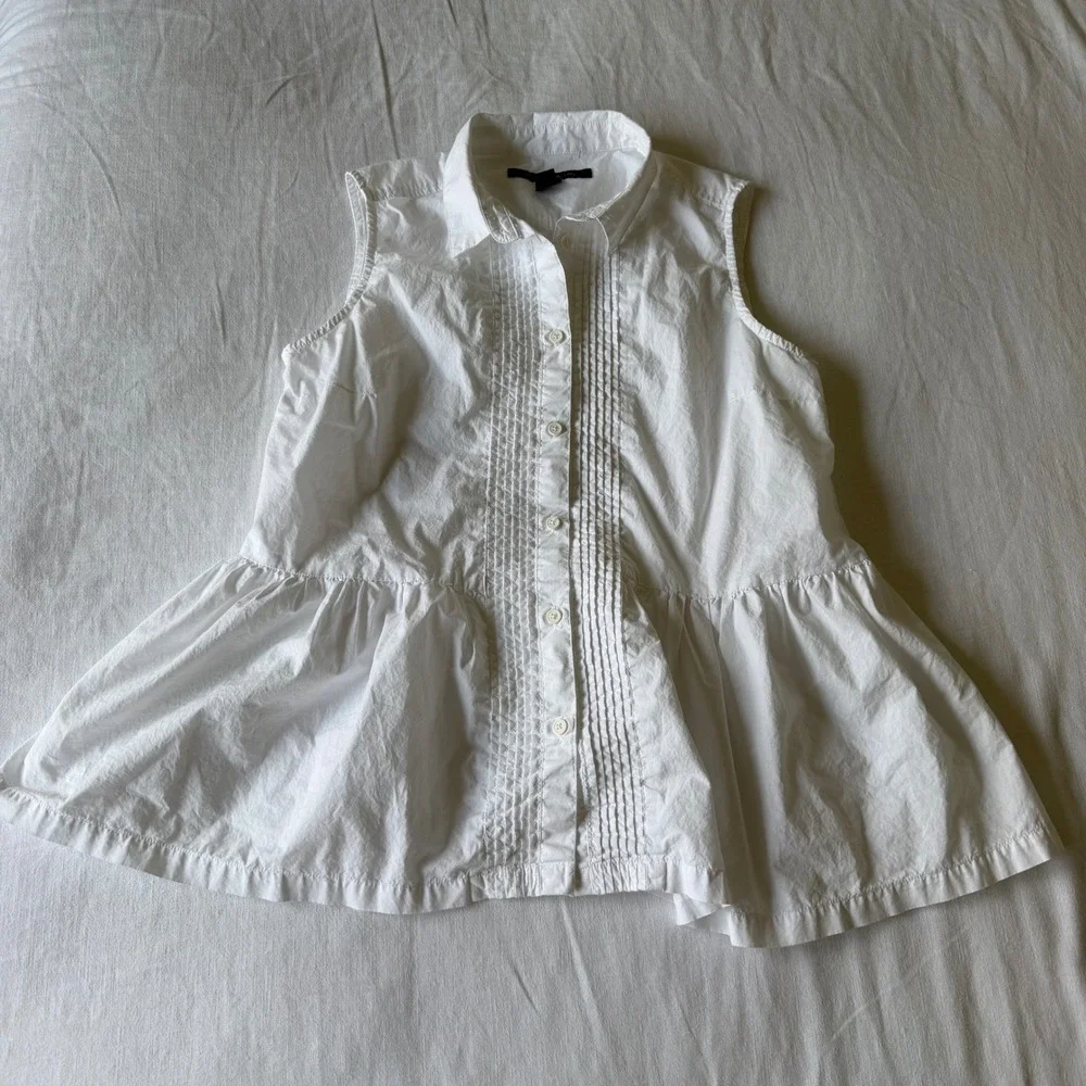 Y2K‎ French Connection Babydoll Sleeveless Pleated Peplum Button Down Top Sz 8